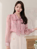 Buy SHEIN DAZY Floral Print Collar Bow Tie Decorated Long Sleeve Shirt in Pakistan