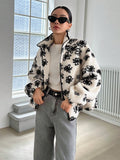 Buy SHEIN DAZY Floral Print Drop Shoulder Teddy Jacket in Pakistan