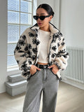 Buy SHEIN DAZY Floral Print Drop Shoulder Teddy Jacket in Pakistan