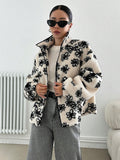 Buy SHEIN DAZY Floral Print Drop Shoulder Teddy Jacket in Pakistan