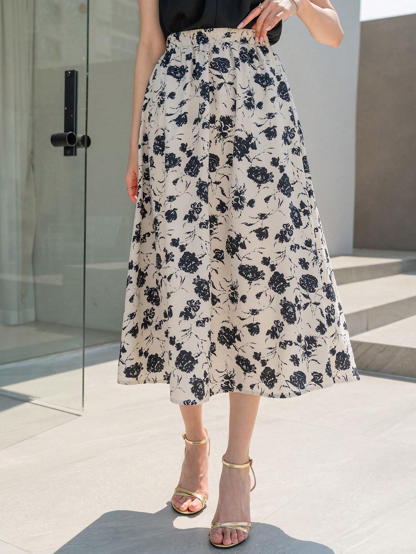 Buy SHEIN DAZY Floral Print High Waist Skirt in Pakistan