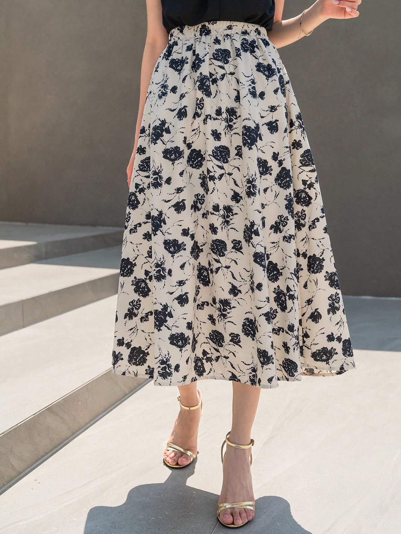Buy SHEIN DAZY Floral Print High Waist Skirt in Pakistan