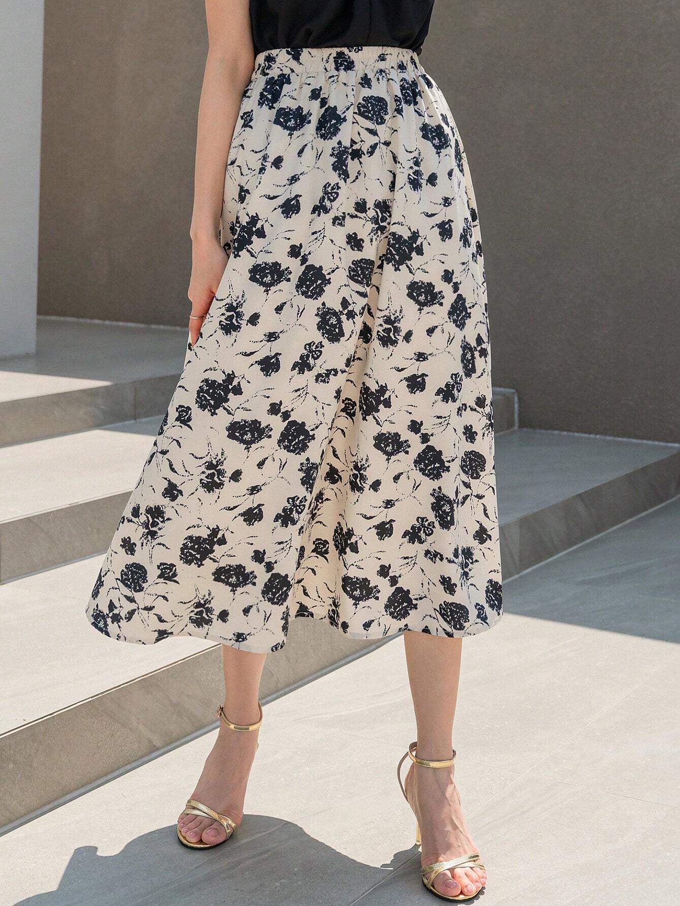 Buy SHEIN DAZY Floral Print High Waist Skirt in Pakistan