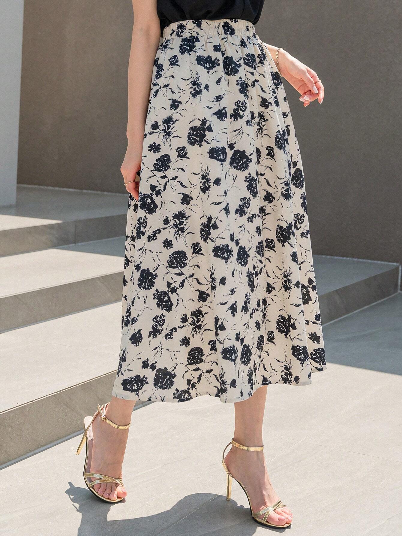 Buy SHEIN DAZY Floral Print High Waist Skirt in Pakistan