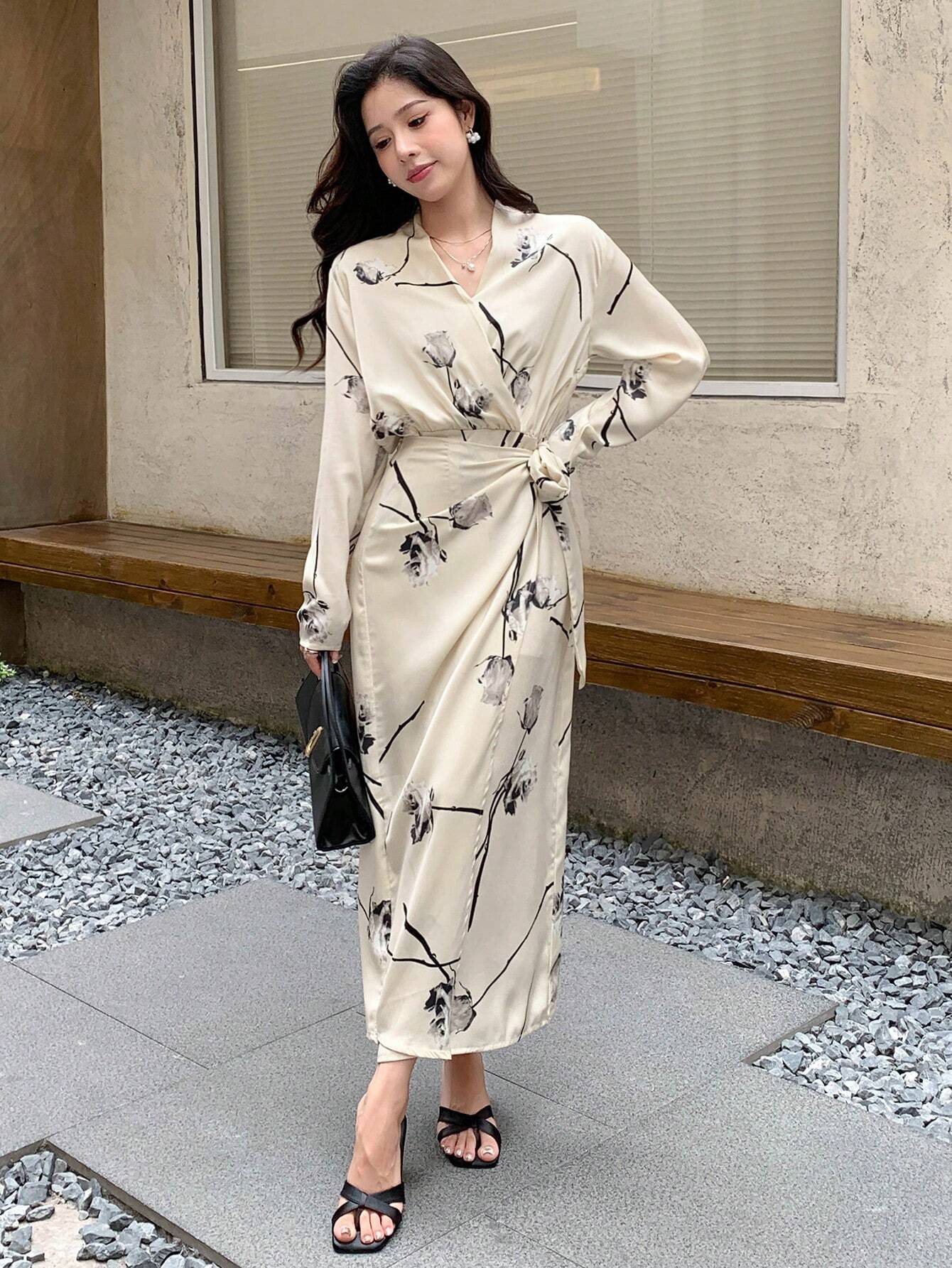 Buy SHEIN DAZY Floral Print Knot Side Wrap Dress in Pakistan