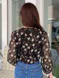 Buy SHEIN DAZY Floral Print Lantern Sleeve Wrap Detail Blouse in Pakistan