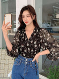 Buy SHEIN DAZY Floral Print Lantern Sleeve Wrap Detail Blouse in Pakistan
