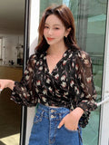 Buy SHEIN DAZY Floral Print Lantern Sleeve Wrap Detail Blouse in Pakistan
