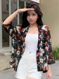 Buy SHEIN DAZY Floral Print Open Front Blouse in Pakistan