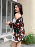 Buy SHEIN DAZY Floral Print Open Front Blouse in Pakistan