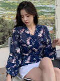 Buy SHEIN DAZY Floral Print Surplice Neck Lantern Sleeve Blouse in Pakistan