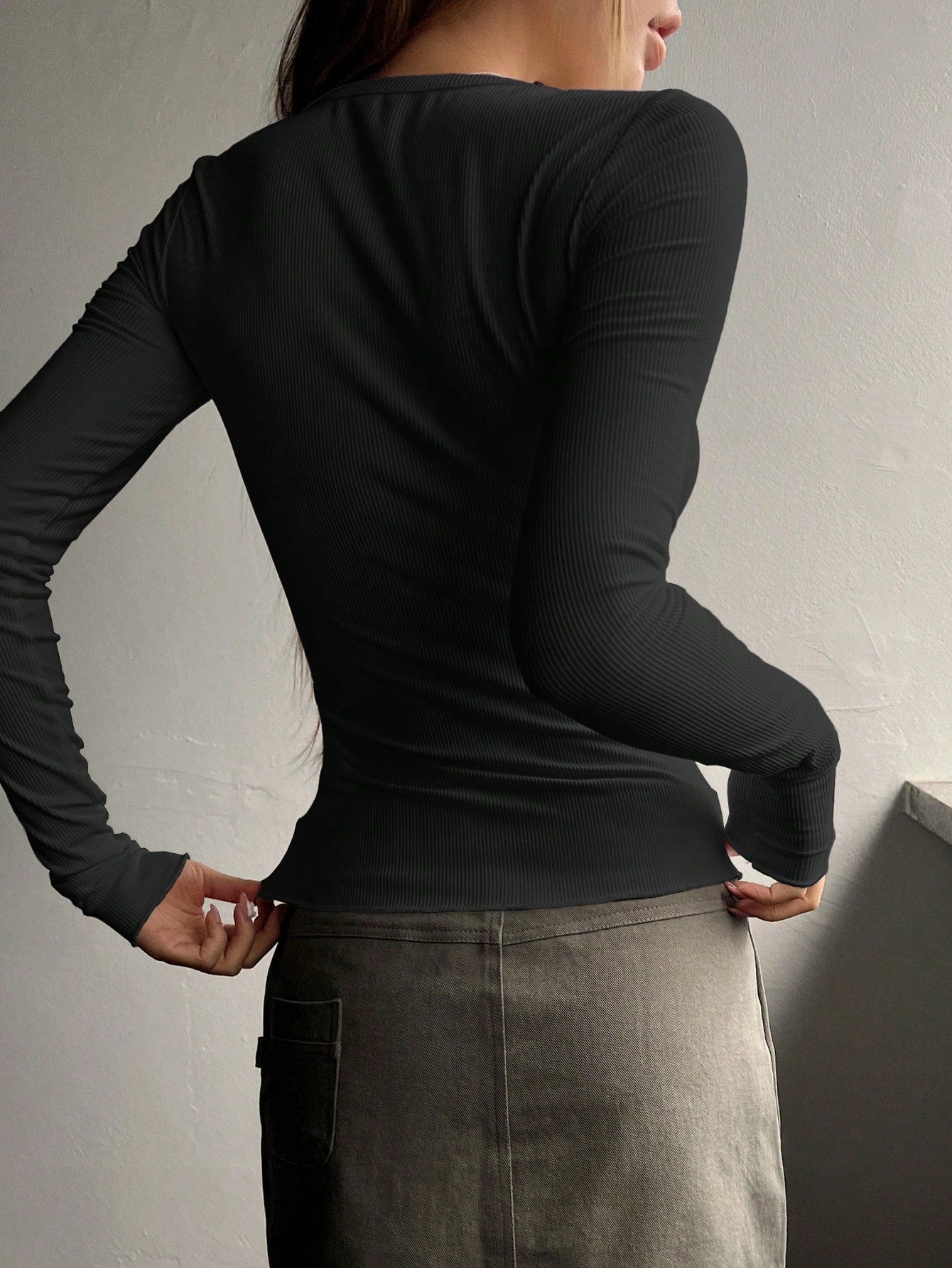 Buy SHEIN DAZY Half Button Ribbed Knit Tee in Pakistan