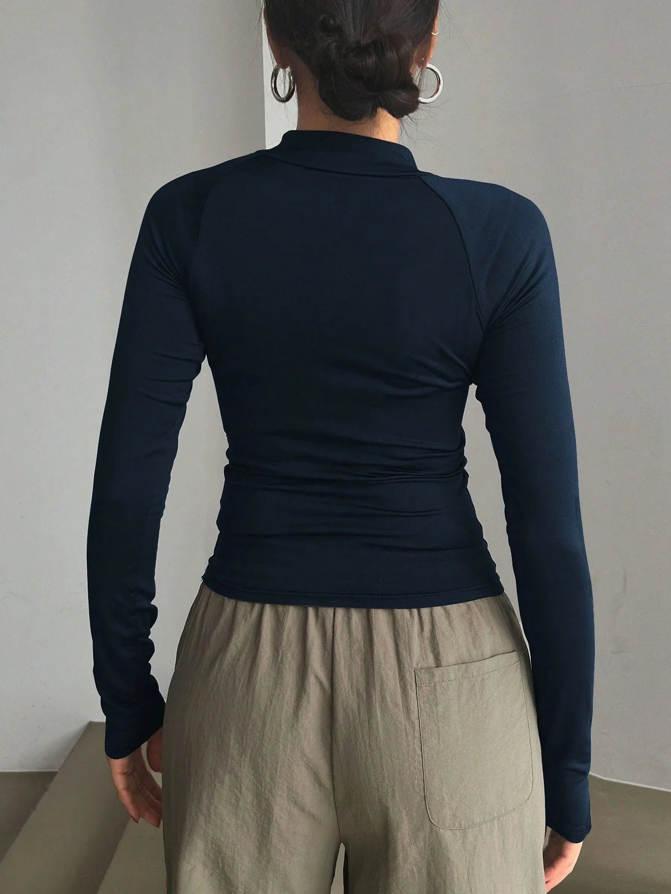 Buy DAZY Half Turtleneck Half Placket Letter Silicone Printed Slim Fit Long Sleeve Women T-Shirt in Pakistan