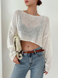 Buy SHEIN DAZY Hollow Out Drop Shoulder Crop Sweater in Pakistan