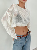 Buy SHEIN DAZY Hollow Out Drop Shoulder Crop Sweater in Pakistan