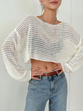 Buy SHEIN DAZY Hollow Out Drop Shoulder Crop Sweater in Pakistan
