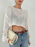 Buy SHEIN DAZY Hollow Out Drop Shoulder Crop Sweater in Pakistan