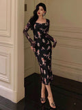 Buy DAZY Homecoming Mesh Floral Print Square Neck Dress For Ladies in Pakistan