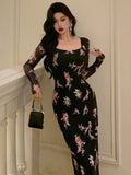 Buy DAZY Homecoming Mesh Floral Print Square Neck Dress For Ladies in Pakistan