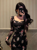 Buy DAZY Homecoming Mesh Floral Print Square Neck Dress For Ladies in Pakistan