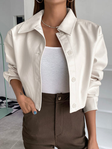 Buy SHEIN DAZY Kpop Button Front PU Crop Jacket in Pakistan