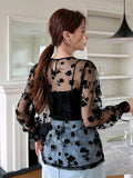 Buy SHEIN DAZY Kpop Floral Embroidery Mesh Top Without Cami Top in Pakistan