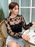 Buy SHEIN DAZY Kpop Floral Embroidery Mesh Top Without Cami Top in Pakistan