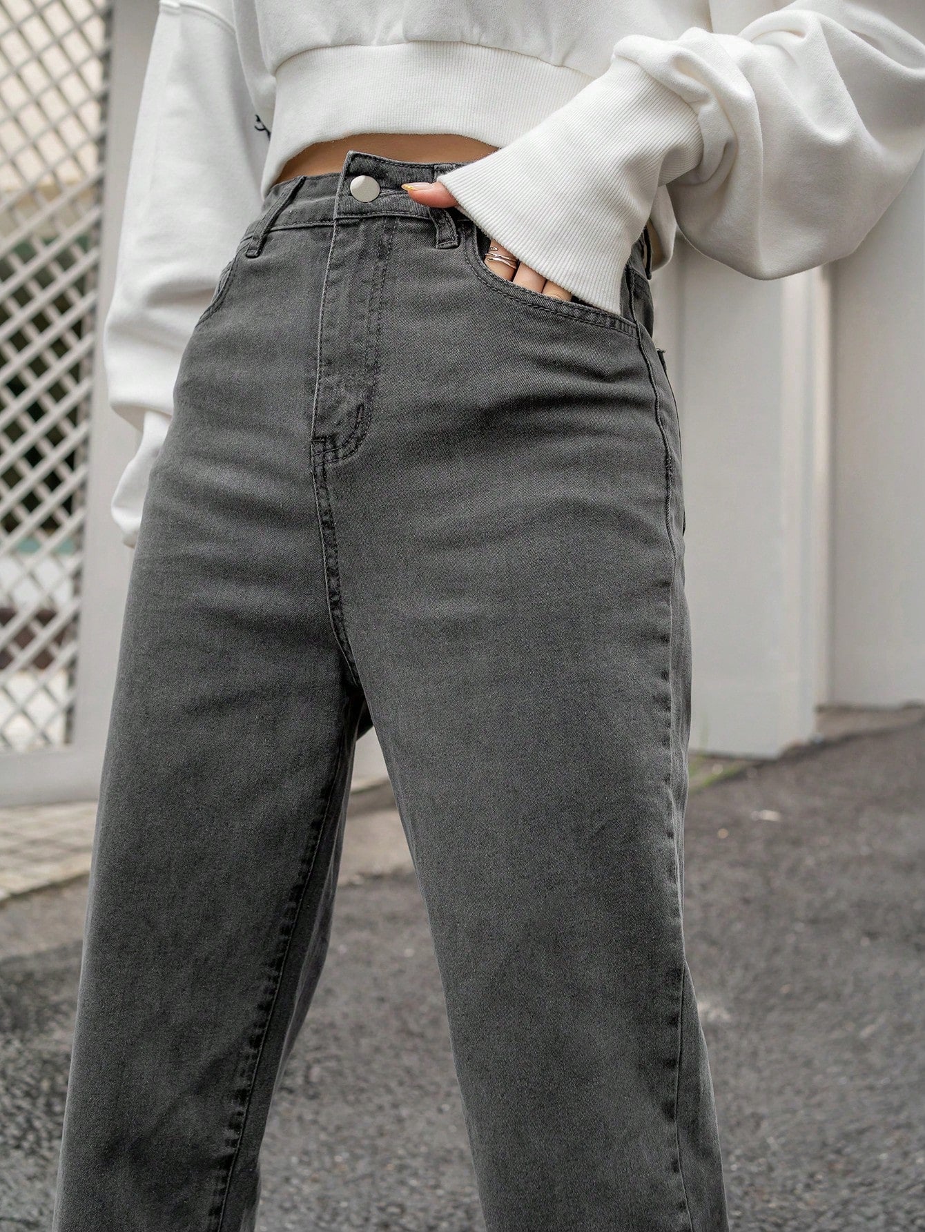 Buy SHEIN DAZY Kpop High Waist Slant Pockets Straight Leg Jeans in Pakistan