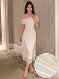 Buy SHEIN DAZY Kpop Solid Ruched Side Mesh Overlay Dress in Pakistan
