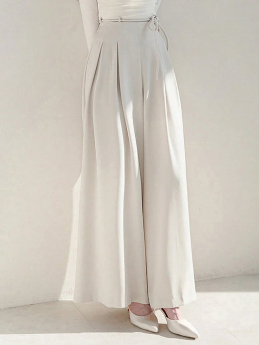 Buy SHEIN DAZY Ladies' Solid Color Tie Wide Leg Pants in Pakistan