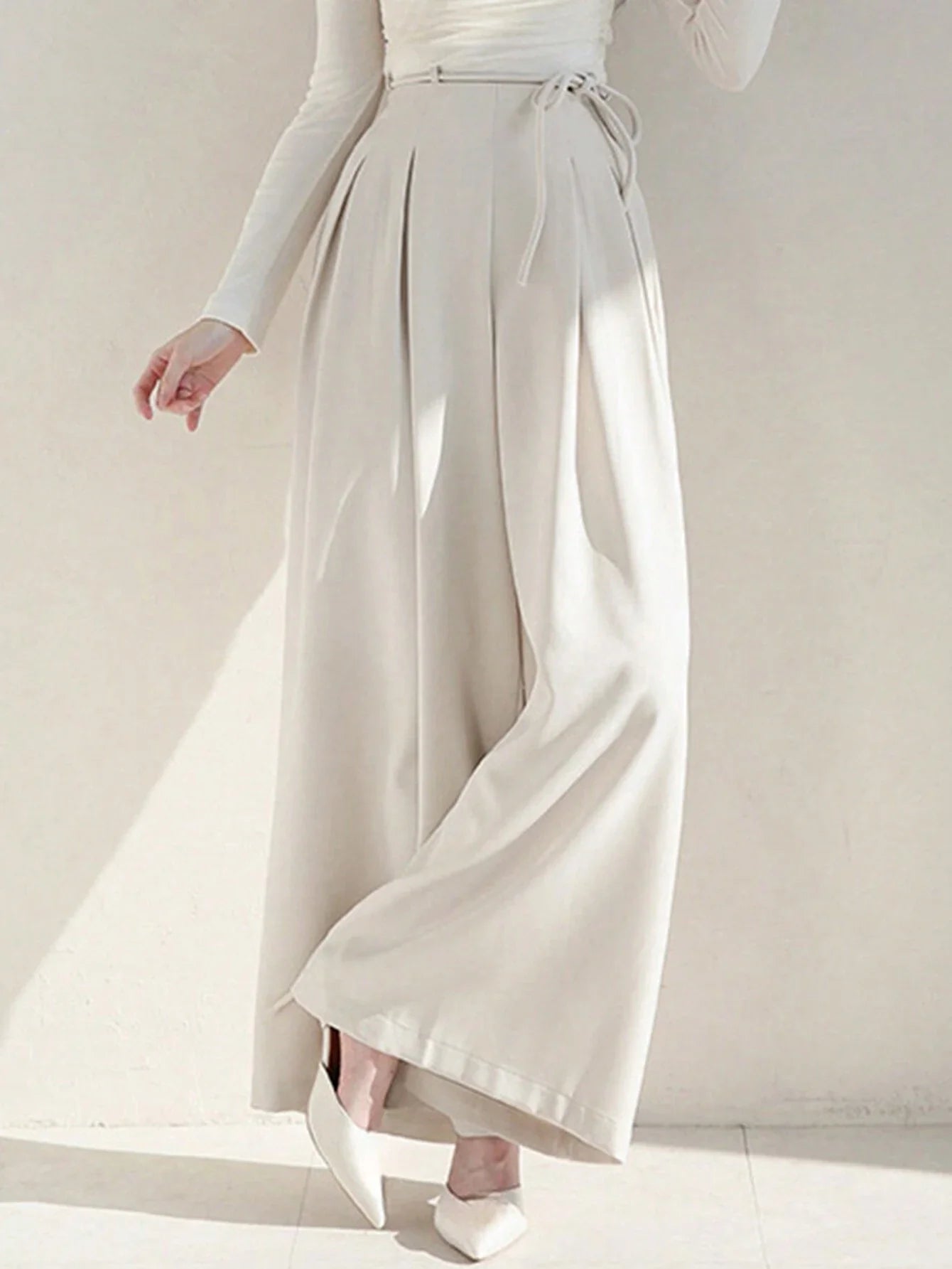 Buy SHEIN DAZY Ladies' Solid Color Tie Wide Leg Pants in Pakistan
