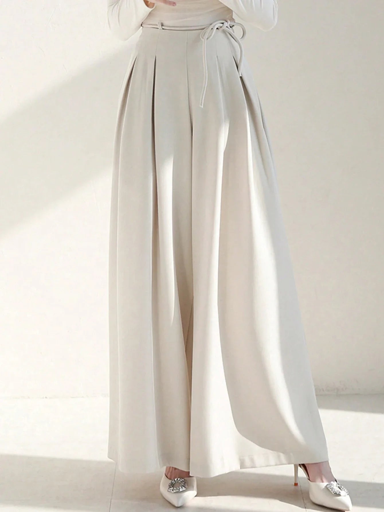 Buy SHEIN DAZY Ladies' Solid Color Tie Wide Leg Pants in Pakistan