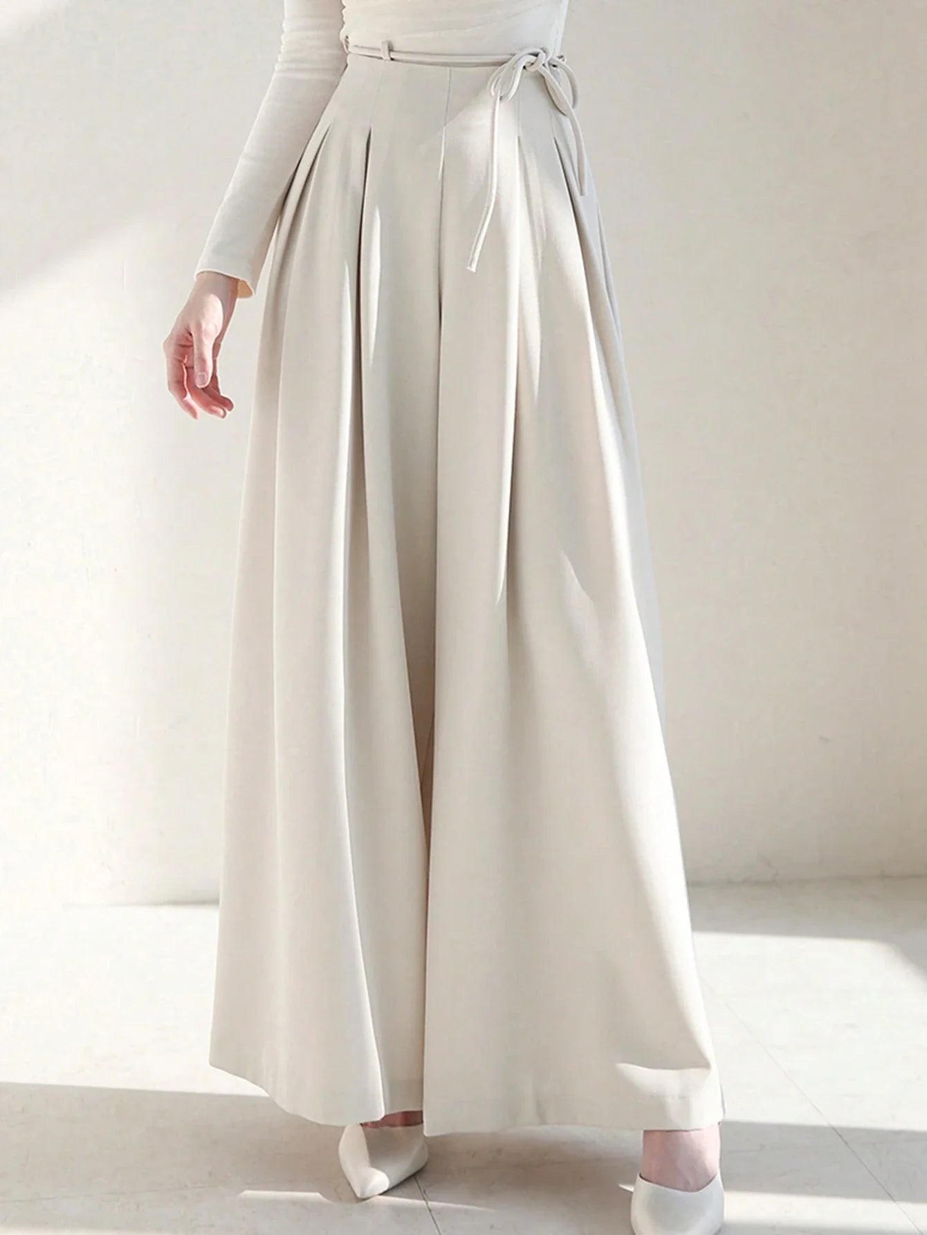 Buy SHEIN DAZY Ladies' Solid Color Tie Wide Leg Pants in Pakistan