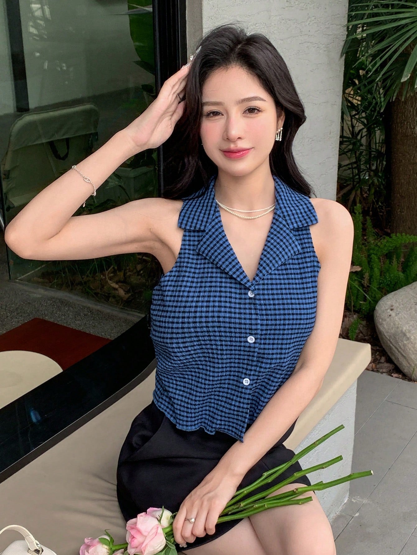Buy SHEIN DAZY Lapel Neck Sleeveless Blouse in Pakistan