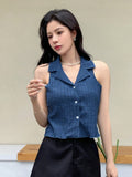Buy SHEIN DAZY Lapel Neck Sleeveless Blouse in Pakistan