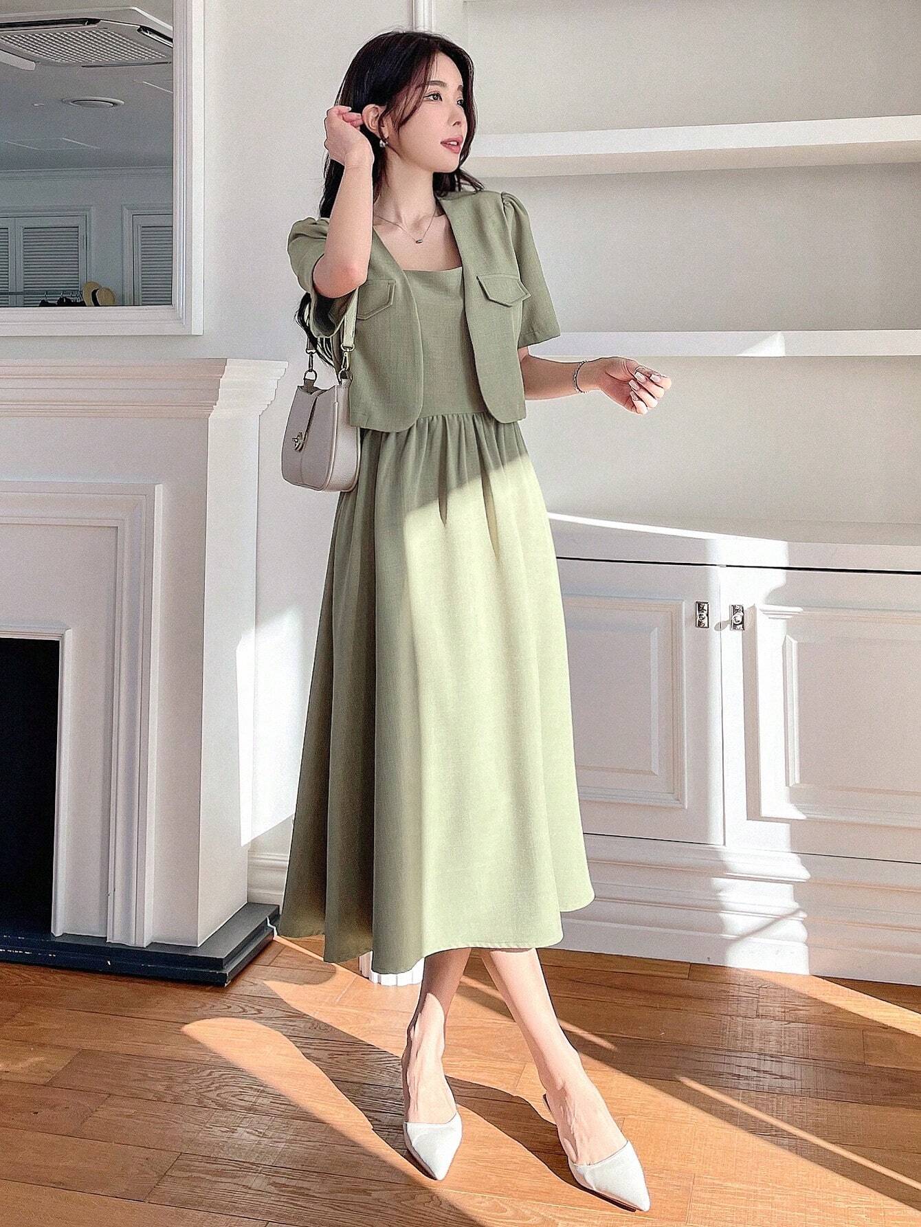 Buy SHEIN DAZY Monochrome Short Sleeve Jacket And Dress in Pakistan