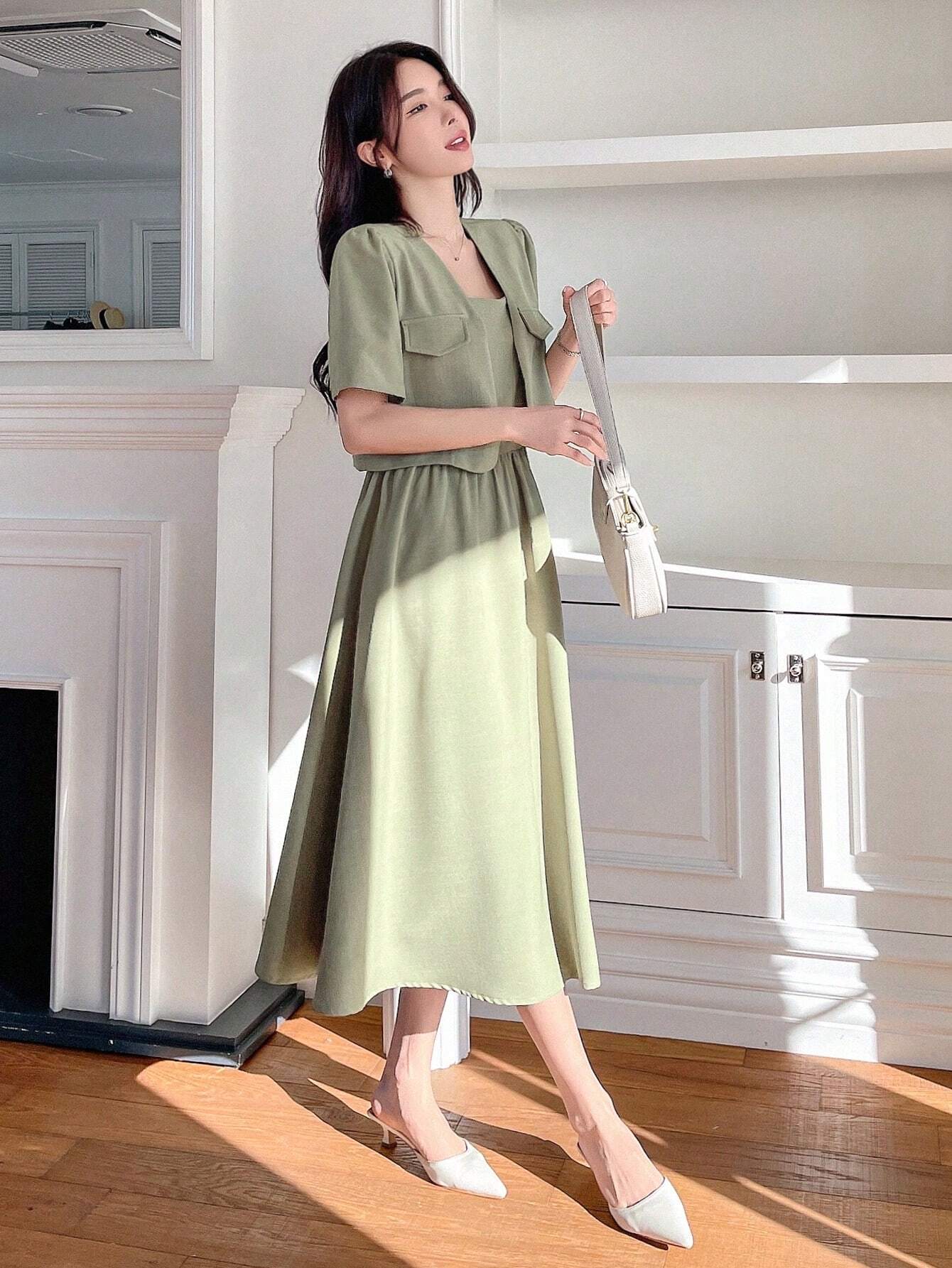 Buy SHEIN DAZY Monochrome Short Sleeve Jacket And Dress in Pakistan