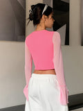 Buy SHEIN DAZY Notched Neckline Flounce Sleeve Crop Tee in Pakistan