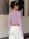 Buy SHEIN DAZY Notched Neckline Flounce Sleeve Crop Tee in Pakistan