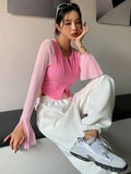 Buy SHEIN DAZY Notched Neckline Flounce Sleeve Crop Tee in Pakistan