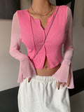 Buy SHEIN DAZY Notched Neckline Flounce Sleeve Crop Tee in Pakistan