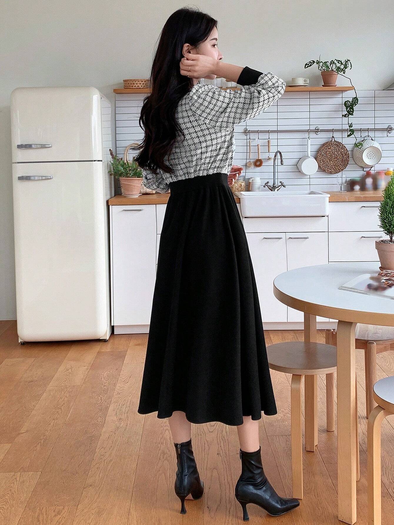 Buy SHEIN DAZY Plaid Print Contrast Binding A-line Dress in Pakistan