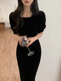Buy SHEIN DAZY Puff Sleeve Velvet Dress in Pakistan