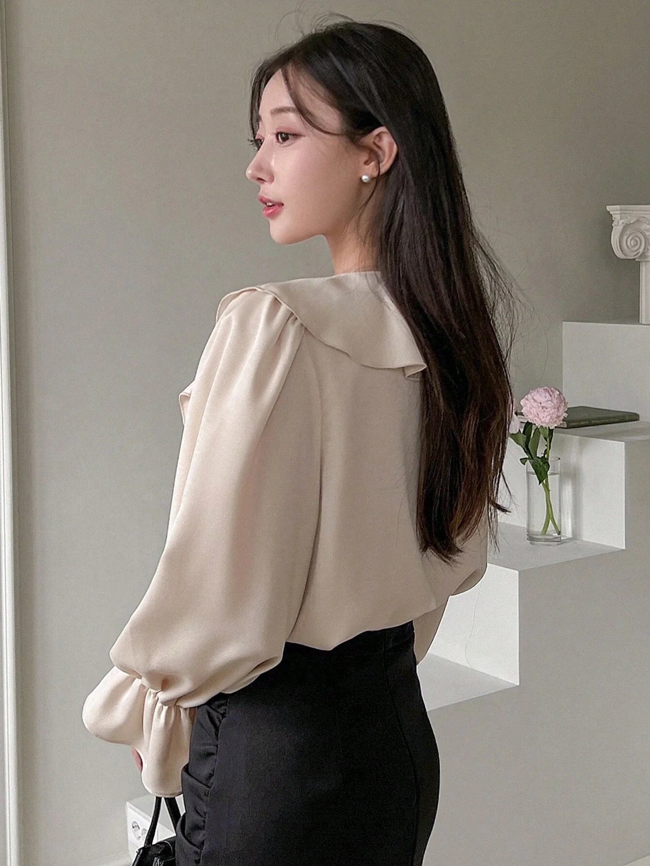 Buy SHEIN DAZY Ruffle Trim Flounce Sleeve Blouse in Pakistan