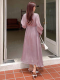Buy SHEIN DAZY Solid Bishop Sleeve A-line Dress in Pakistan