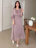 Buy SHEIN DAZY Solid Bishop Sleeve A-line Dress in Pakistan