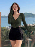Buy SHEIN DAZY Solid Button Front Crop Tee in Pakistan