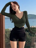 Buy SHEIN DAZY Solid Button Front Crop Tee in Pakistan