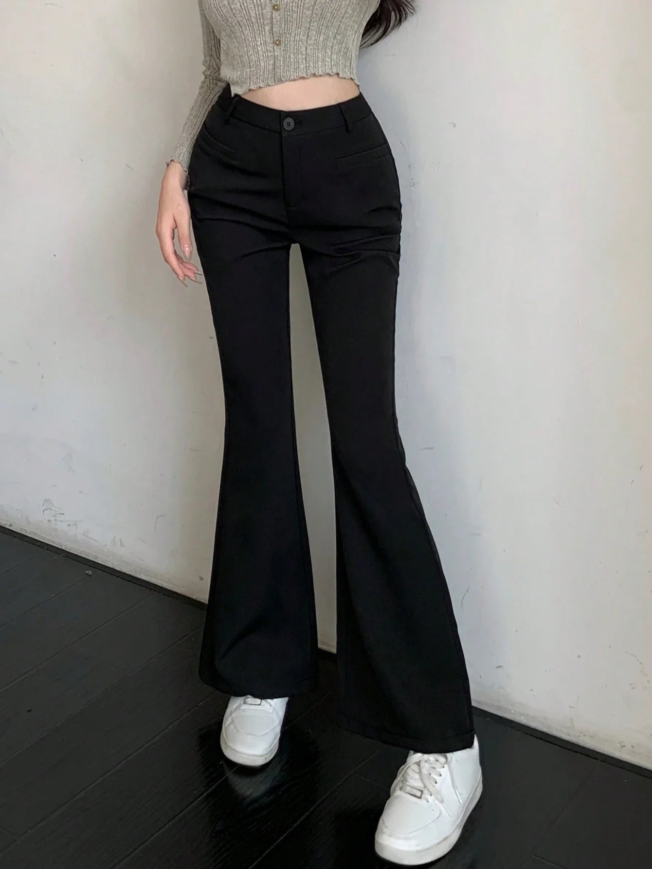 Buy SHEIN DAZY Solid Color Flared Trousers in Pakistan