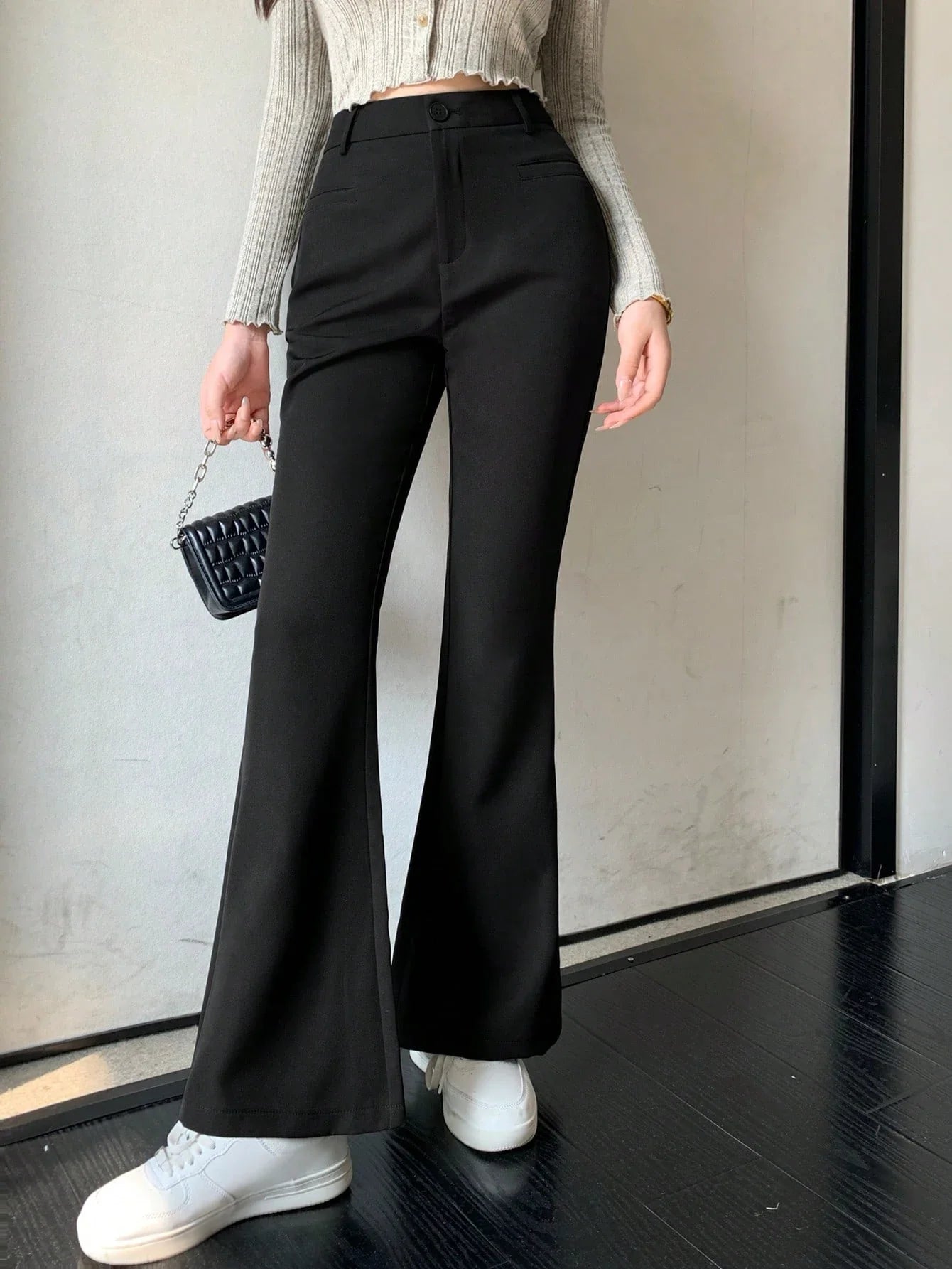 Buy SHEIN DAZY Solid Color Flared Trousers in Pakistan